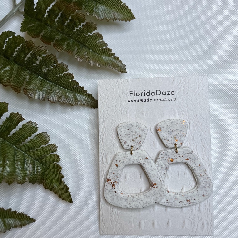 Bronze/ white gumdrop polymer clay earrings